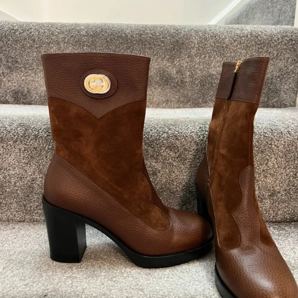 Gucci Women's Rich Brown Heeled Boots - Picture 5 of 9